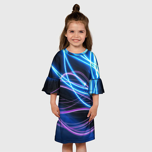 Детское платье Неоновая абстракция на темном / 3D-принт – фото 3