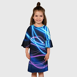 Платье клеш для девочки Неоновая абстракция на темном, цвет: 3D-принт — фото 2