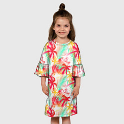 Платье клеш для девочки Palm red yellow, цвет: 3D-принт — фото 2