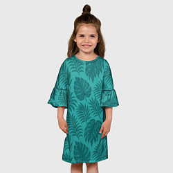 Платье клеш для девочки Тропические листья - паттерн, цвет: 3D-принт — фото 2