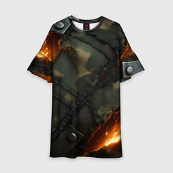 Платье клеш для девочки Разорванный камуфляж с огнем, цвет: 3D-принт
