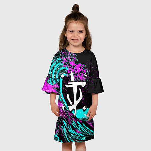 Детское платье Doom самураи неоновая волна / 3D-принт – фото 3
