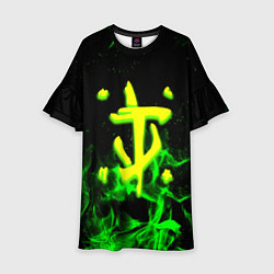 Платье клеш для девочки Doom кислотное лого огненный, цвет: 3D-принт