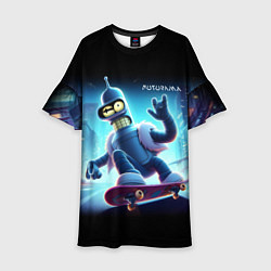 Детское платье Bender is a skateboarder in neon street - ai art