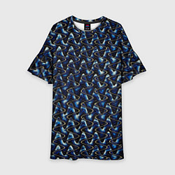 Платье клеш для девочки Тёмно-синий волнистые полосы, цвет: 3D-принт