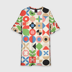 Детское платье Геометрический узор с цветочными элементами - ретр