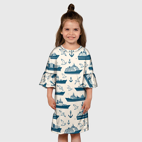 Детское платье Морской паттерн из чаек, якорей и кораблей / 3D-принт – фото 3