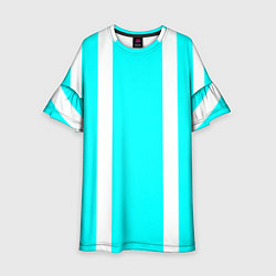 Платье клеш для девочки Color blue white stripes, цвет: 3D-принт
