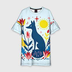 Платье клеш для девочки Синяя лиса, цвет: 3D-принт