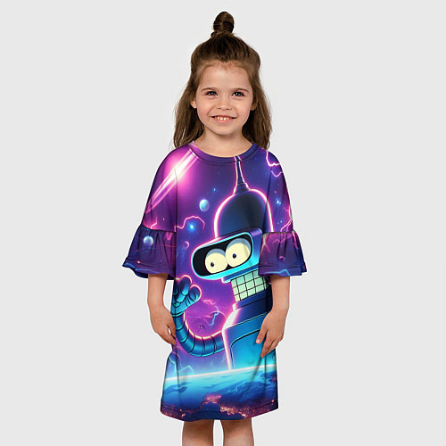 Детское платье Bender in neon space - cartoon Futurama / 3D-принт – фото 3