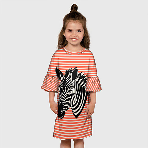 Детское платье Зебра на оранжевых полосах / 3D-принт – фото 3
