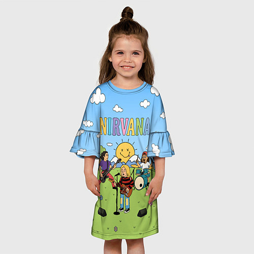 Детское платье Nirvana мультяшный стиль на поляне / 3D-принт – фото 3