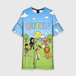 Платье клеш для девочки Queen мультяшный стиль на поляне, цвет: 3D-принт