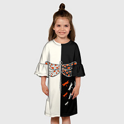 Платье клеш для девочки Стрекозы на черно-белом, цвет: 3D-принт — фото 2