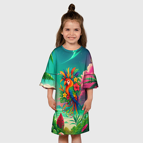 Детское платье Попугай и тропики / 3D-принт – фото 3