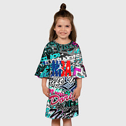 Платье клеш для девочки NBA надписи текстура, цвет: 3D-принт — фото 2
