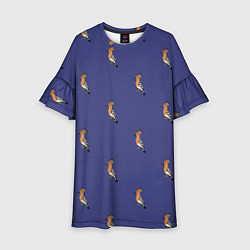 Платье клеш для девочки Клевая птица удод на фиолетовом фоне, цвет: 3D-принт