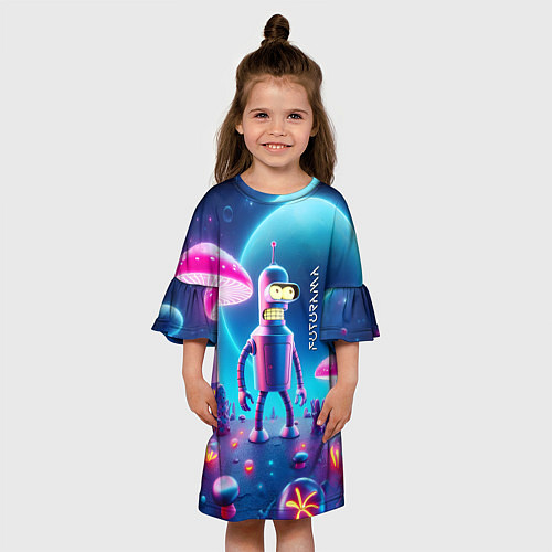 Детское платье Робот-сгибальщик Бендер и неоновые грибы / 3D-принт – фото 3