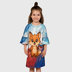 Платье клеш для девочки Лисенок с флагом России, цвет: 3D-принт — фото 2