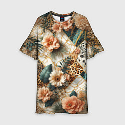 Детское платье Цветы на кусках мрамора и леопардовом узоре