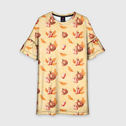 Платье клеш для девочки Хеллоуин с тыквой и листьями, цвет: 3D-принт