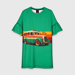 Платье клеш для девочки Ретро автобус ГАЗ-03-30 поп-арт, цвет: 3D-принт