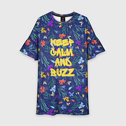 Платье клеш для девочки Keep calm and buzz - пчелы и цветы, цвет: 3D-принт
