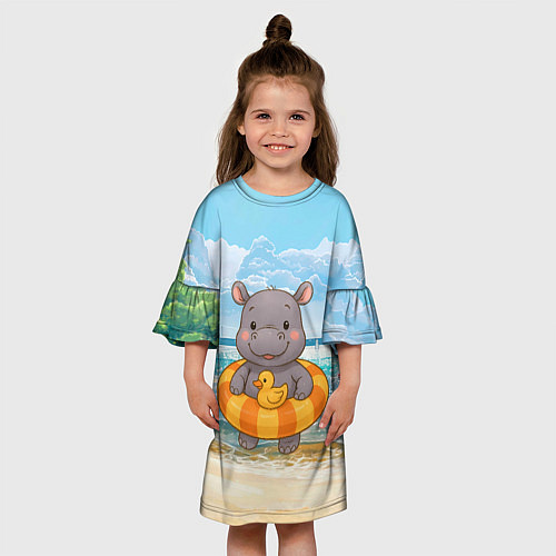 Детское платье Бегемотик в плавательном круге с уточкой / 3D-принт – фото 3