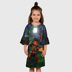 Платье клеш для девочки Майнкрафт - темная ночь, цвет: 3D-принт — фото 2
