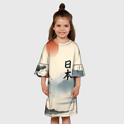 Платье клеш для девочки Минималистичный Японский пейзаж, цвет: 3D-принт — фото 2