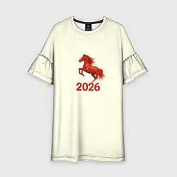 Платье клеш для девочки Символ 2026 года красная огненная лошадь, цвет: 3D-принт