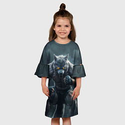 Платье клеш для девочки Волк боец, цвет: 3D-принт — фото 2