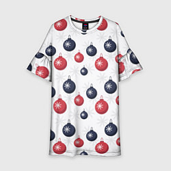 Детское платье Синие и красные новогодние шары со снежинками