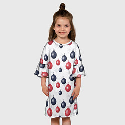 Платье клеш для девочки Синие и красные новогодние шары со снежинками, цвет: 3D-принт — фото 2