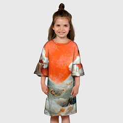 Платье клеш для девочки Японский пейзаж абстракция, цвет: 3D-принт — фото 2