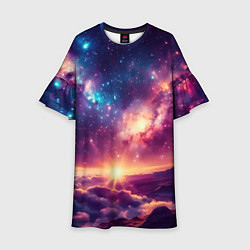 Платье клеш для девочки Фантастический космос вид с планеты, цвет: 3D-принт