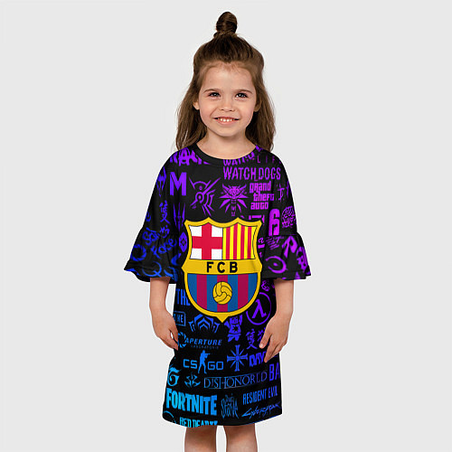 Детское платье Барселона неоновые логотипы игр / 3D-принт – фото 3