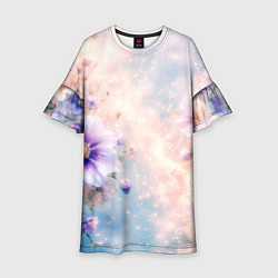 Детское платье Нежный голубой цветочный с золотистым свечением