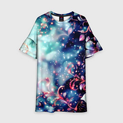 Детское платье Магические цветы сине-зелёный