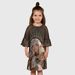 Платье клеш для девочки Беловолосая королева эльфов на троне, цвет: 3D-принт — фото 2