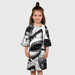 Платье клеш для девочки Белая акула - стая, цвет: 3D-принт — фото 2