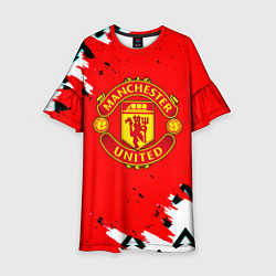 Платье клеш для девочки Манчестер Юнайтед символы краски, цвет: 3D-принт