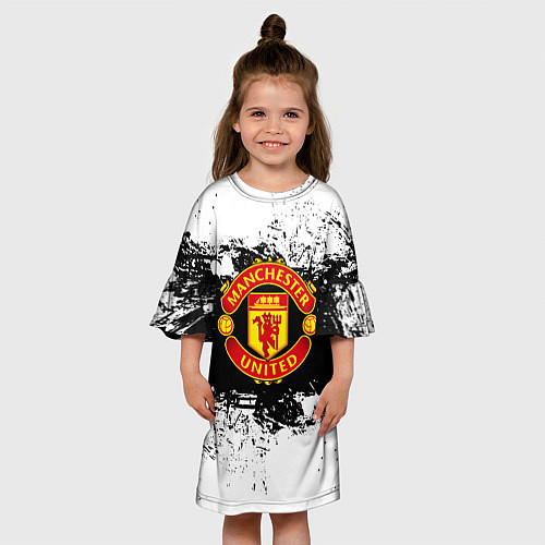 Детское платье Манчестер Юнайтед черно белые краски лого / 3D-принт – фото 3