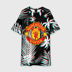 Платье клеш для девочки Манчестер Юнайтед тропики глитч, цвет: 3D-принт