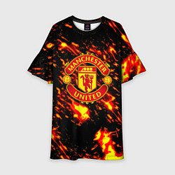 Платье клеш для девочки Манчестер Юнайтед огненные краски, цвет: 3D-принт