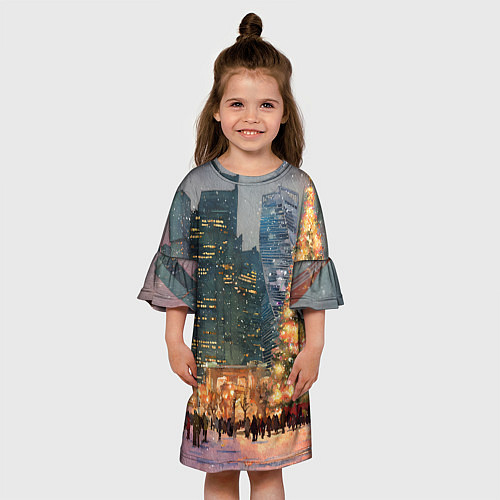 Детское платье Москва - сити и новогодняя елка / 3D-принт – фото 3