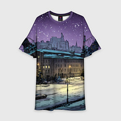 Платье клеш для девочки Ночь в новогодней Москве, цвет: 3D-принт