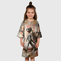 Платье клеш для девочки Пришелец в костюме в полосочку, цвет: 3D-принт — фото 2