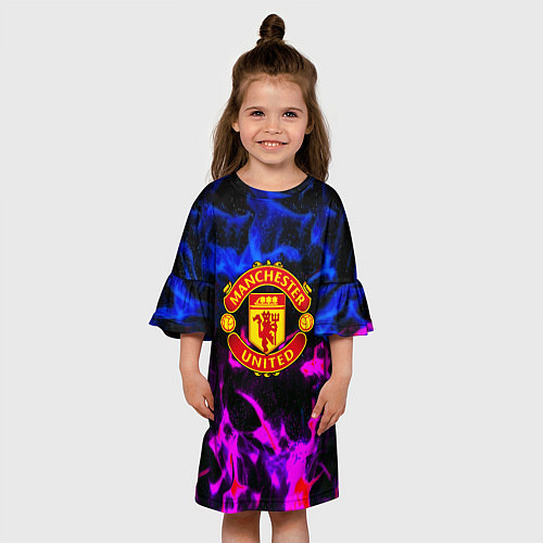 Детское платье Манчестер Юнайтед огонь неон / 3D-принт – фото 3