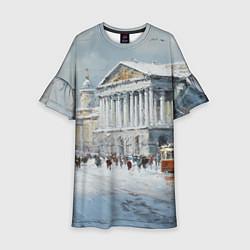 Платье клеш для девочки Зимний Питер красками, цвет: 3D-принт